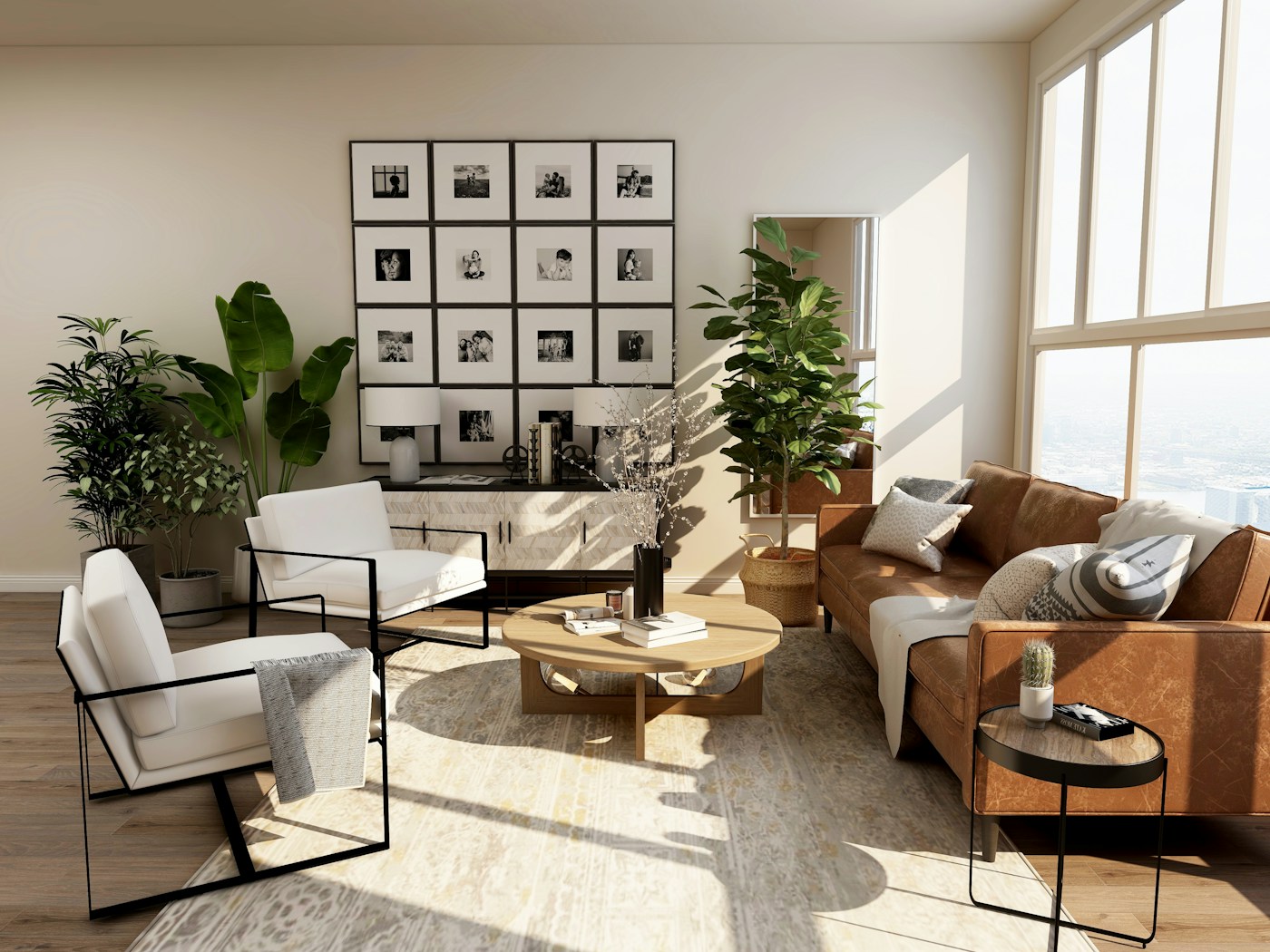 Comfortable living space with soft neutral tones